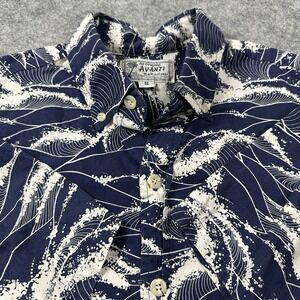 Avanti Button Down Shirt Mens Small Navy Blue Great Wave Hawaiian Aloha Cotton